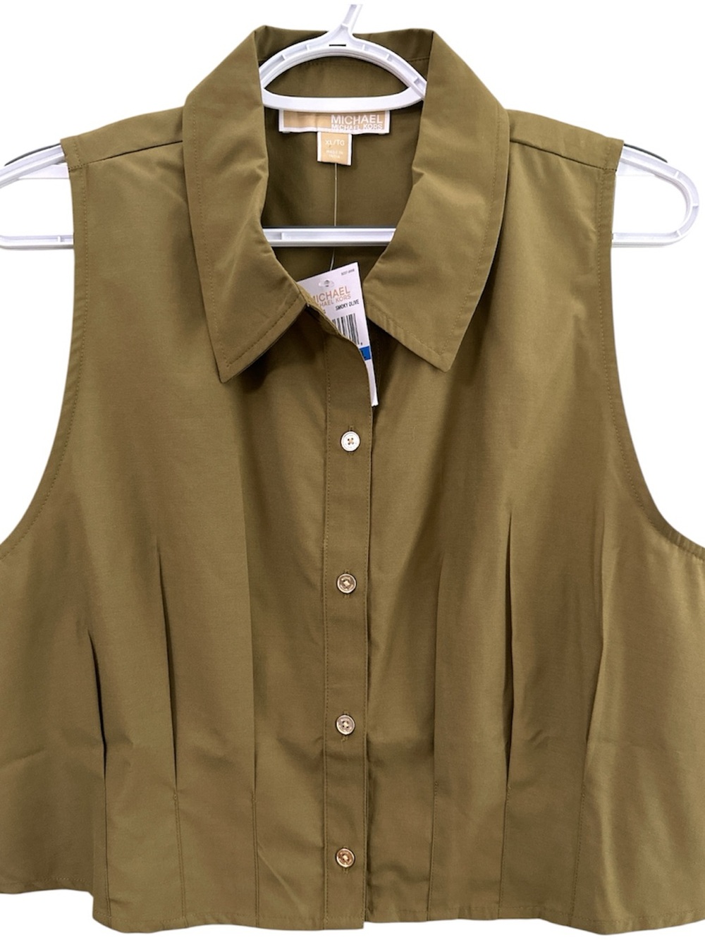 MICHAEL Michael Kors Olive Green Sleeveless Button-Down Shirt Size XL
